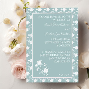 Teal Rose Wedding Invitation