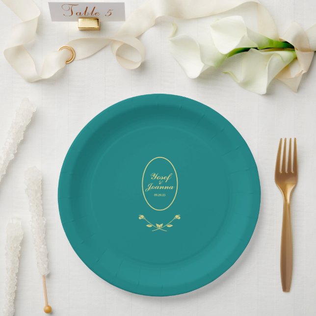 Teal Rose Wedding Paper Plate (Wedding)