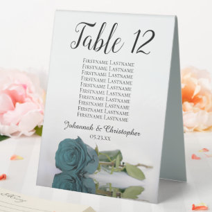 Teal Rose Wedding Table Number Seating Chart