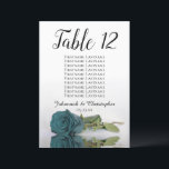 Teal Rose Wedding Table Seating Chart Large<br><div class="desc">These beautiful table number cards will make it easy for your guests to find their seats at your wedding reception. They feature a simple yet elegant design with script calligraphy lettering and a single long-stemmed teal or turquoise coloured rose lying on its side reflecting in water. The card includes a...</div>