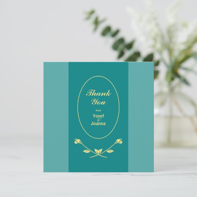 Teal Rose Wedding Thank You Card (Standing Front)