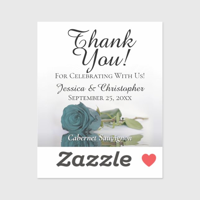 Teal Rose Wedding Thank You Mini Bottle Label (Sheet)