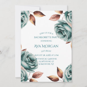 Teal Roses and Copper Leaves Bachelorette Party Invitation