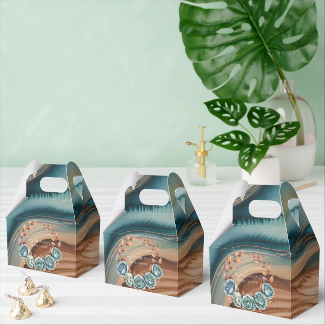 Teal Roses and Copper Leaves Bridal Shower Favour Box (Multiple)