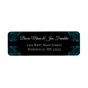 Teal Roses Black Gothic Wedding Return Address