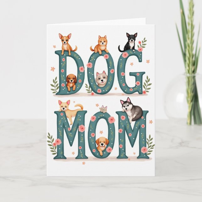 Teal Roses Dog Mum Art Card (Front)