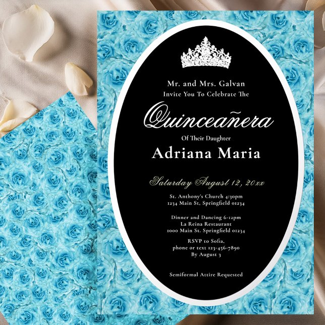 Teal Roses Elegant Silver Floral Quinceanera   (Creator Uploaded)