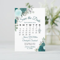 Teal Roses Floral Elegant Boho Wedding Calendar