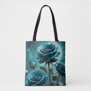 Teal Roses In The Moonlight Tote Bag