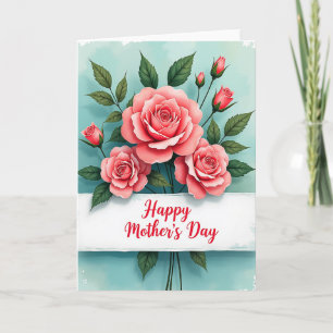 Teal Roses Mothers Day Card