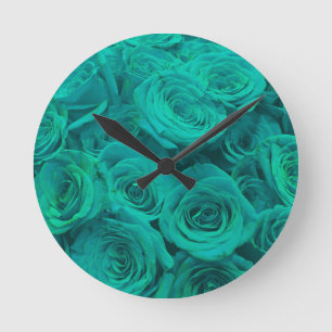 teal roses round clock