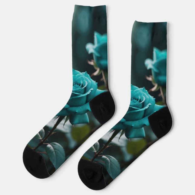 Teal Roses  Socks (Left)