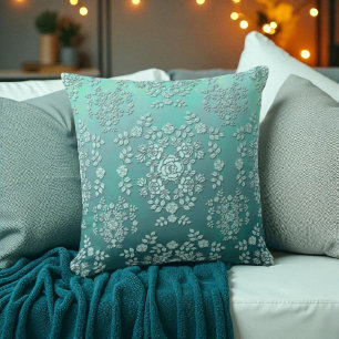 Teal Roses Vintage Style Damask Pattern Cushion