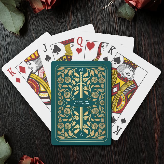 Teal Royal Mediaeval Gold Sword Monogram Playing Cards (Creator Uploaded)