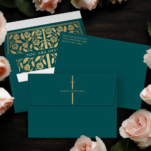 Teal Royal Mediaeval Gold Sword Wedding Envelope