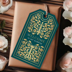 Teal Royal Mediaeval Gold Sword Wedding Welcome Gift Tags