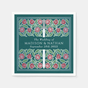 Teal Royal Mediaeval Silver Floral Sword Wedding Napkin