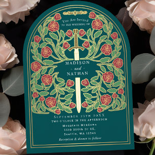 Teal Royal Mediaeval Sword Wedding Arch Invitation