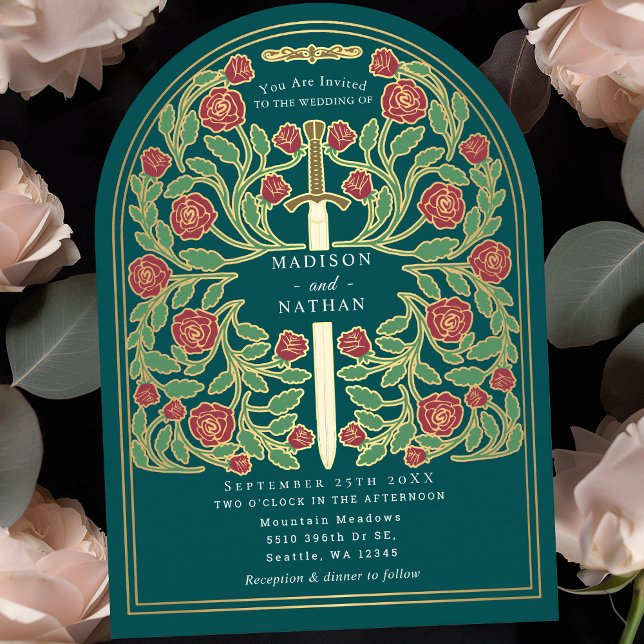 Teal Royal Mediaeval Sword Wedding Arch Invitation (Creator Uploaded)