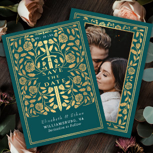 Teal Royal Mediaeval Sword Wedding Photo Save The Date