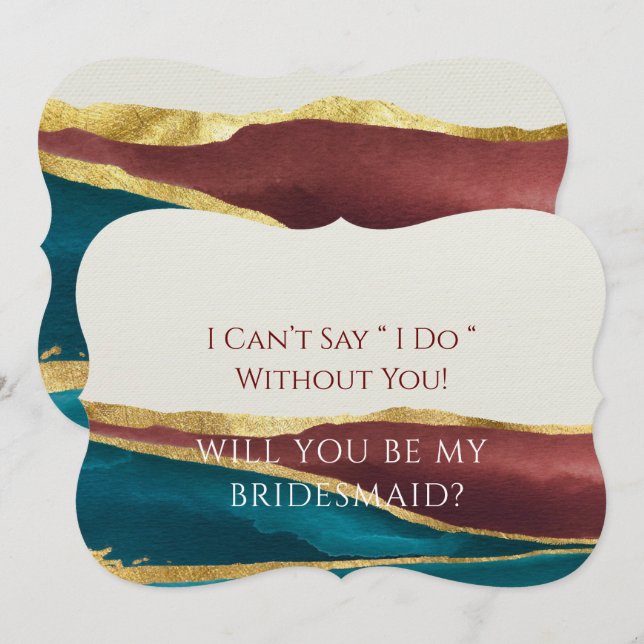 Teal Rust Agate Gold Will You Be My Bridesmaid Invitation (Front/Back)