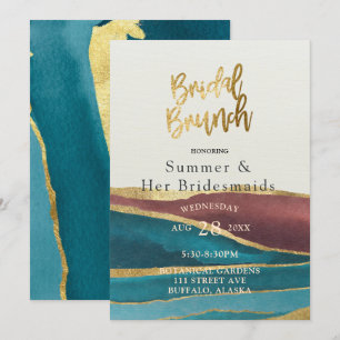 Teal Rust Cream Agate Gold Bridesmaids Luncheon Invitation