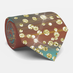 Teal & Rust Marble Gold Glitter Necktie