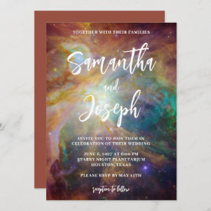 Teal Rust Orion Nebula Celestial Wedding Invitation