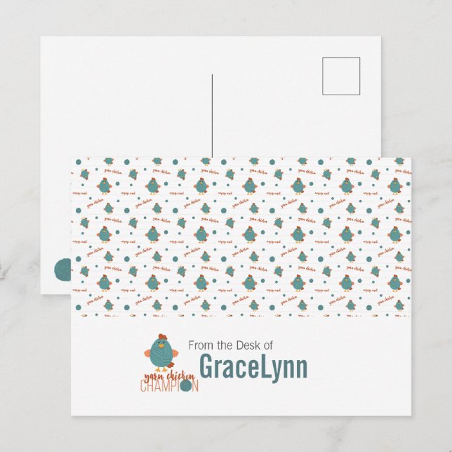 Teal & Rust Yarn Chicken Champion Postcard (Front/Back)