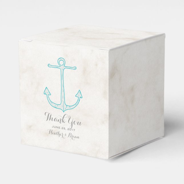 Teal Rustic Anchor Wedding Favour Box (Front Side)