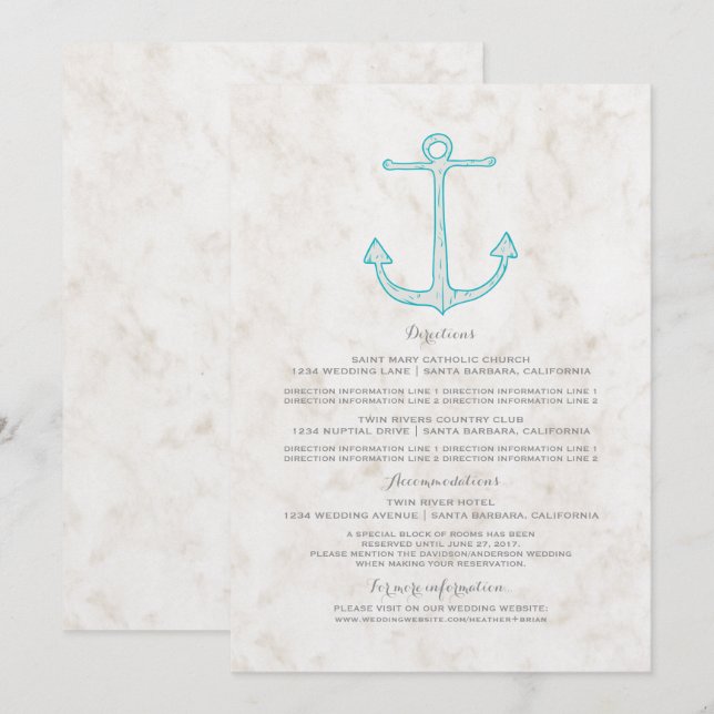 Teal Rustic Anchor Wedding Information Invitation (Front/Back)