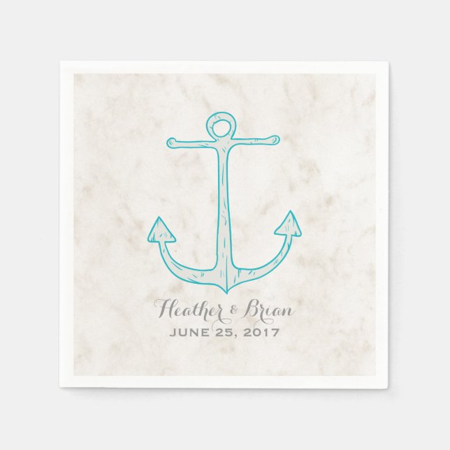 Teal Rustic Anchor Wedding Napkin (Front)