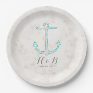 Teal Rustic Anchor Wedding Paper Plate