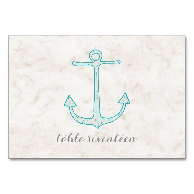 Teal Rustic Anchor Wedding Table Number (Front)