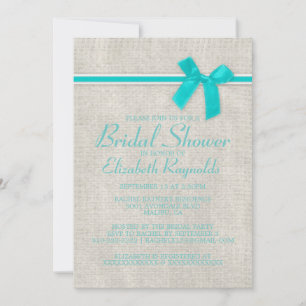Teal Rustic Burlap Bridal Shower Invitations