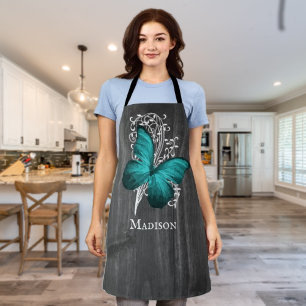Teal Rustic Butterfly Personalised Apron