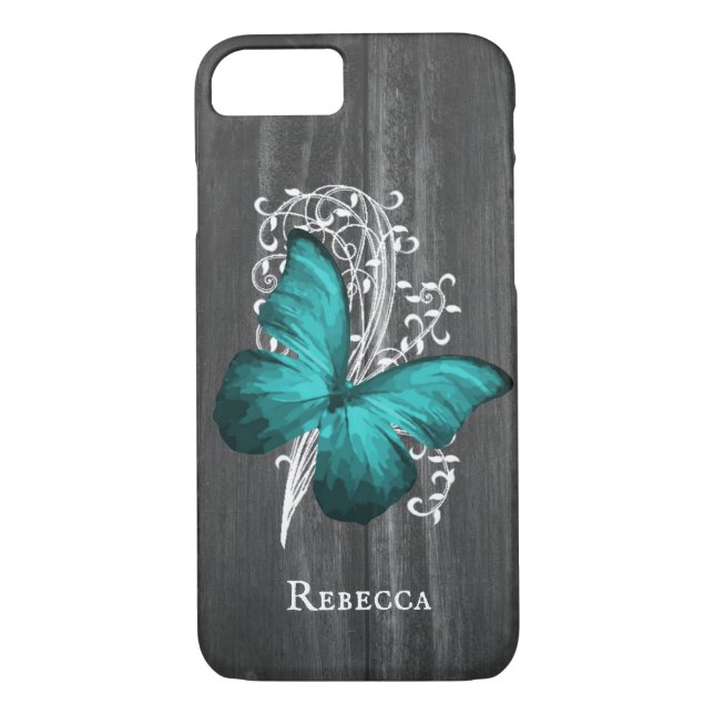 Teal Rustic Butterfly Personalised Case-Mate iPhone Case (Back)
