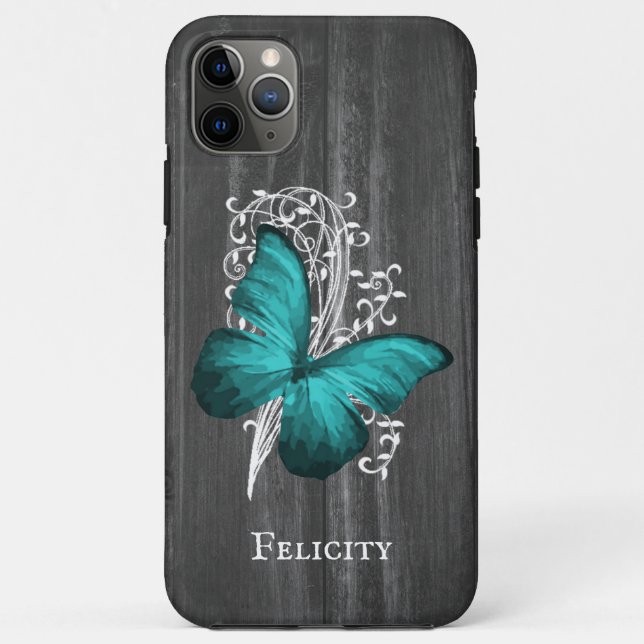 Teal Rustic Butterfly Personalised Case-Mate iPhone Case (Back)