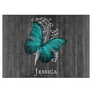 Teal Rustic Butterfly Personalised Cutting Board