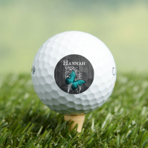 Teal Rustic Butterfly Personalised Golf Balls