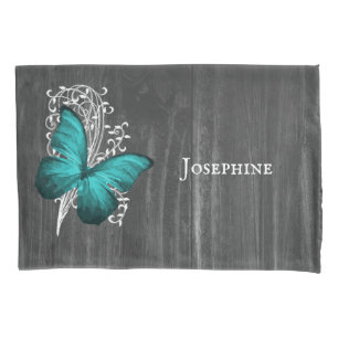 Teal Rustic Butterfly Personalised Pillowcase