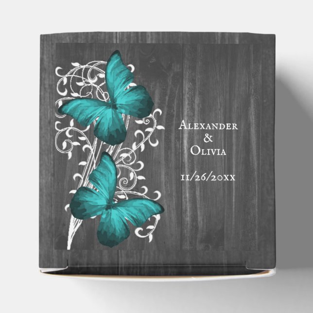 Teal Rustic Butterfly Wedding Favour Box (Top)