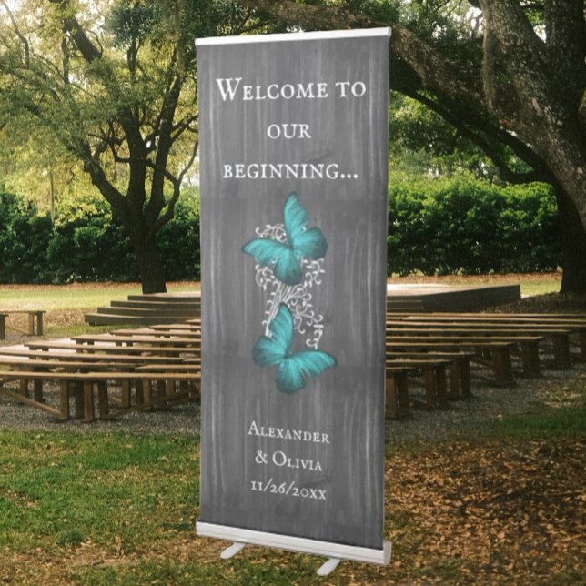 Teal Rustic Butterfly Wedding Welcome Banner (Teal Rustic Butterfly Wedding Welcome Banner)