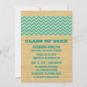 Teal Rustic Chevron Graduation Invite