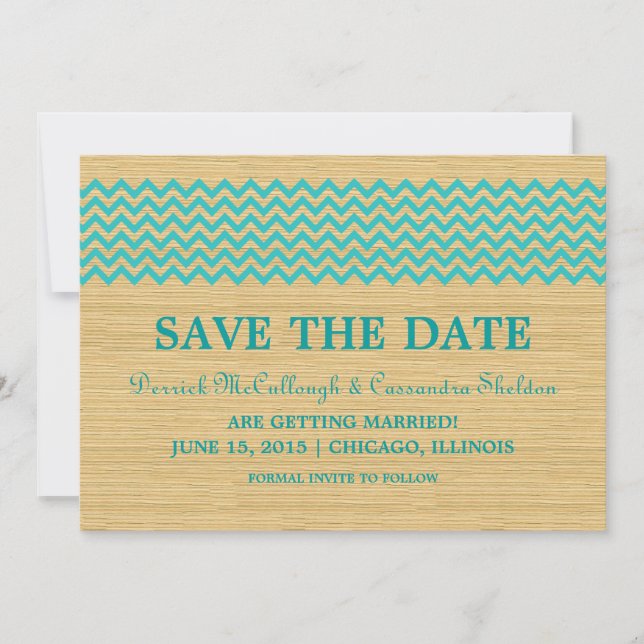 Teal Rustic Chevron Save the Date Invite (Front)