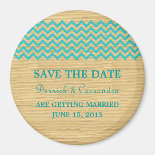 Teal Rustic Chevron Save the Date Magnet