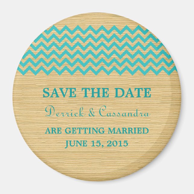 Teal Rustic Chevron Save the Date Magnet (Front)