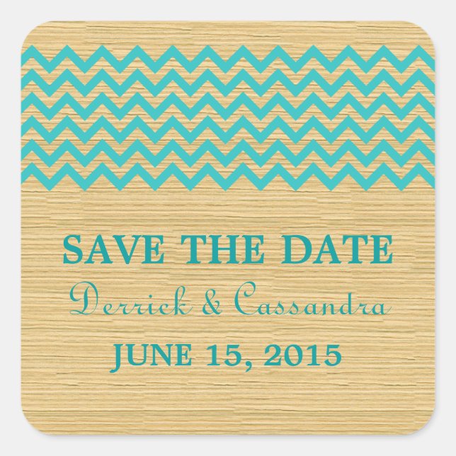 Teal Rustic Chevron Save the Date Stickers (Front)