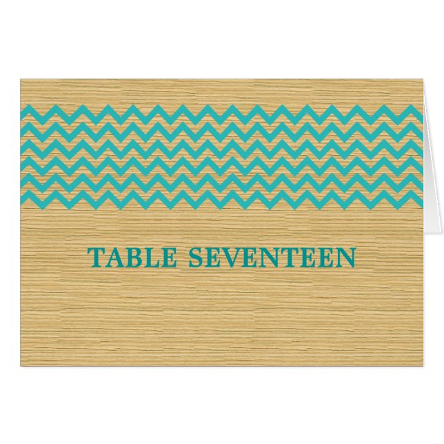 Teal Rustic Chevron Table Number Card (Front Horizontal)