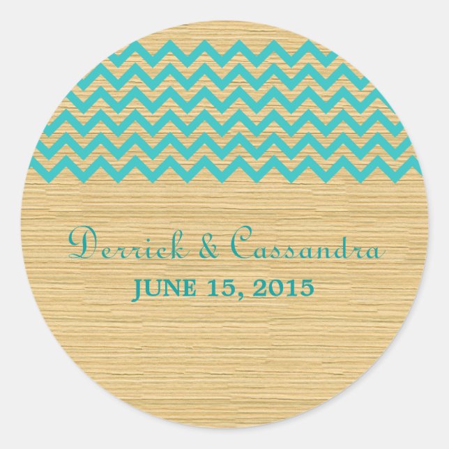 Teal Rustic Chevron Wedding Stickers (Front)